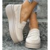 Buty - Lekkie mokasyny slip on na wyższej podeszwie CATTUS BEIGE skóra naturalna