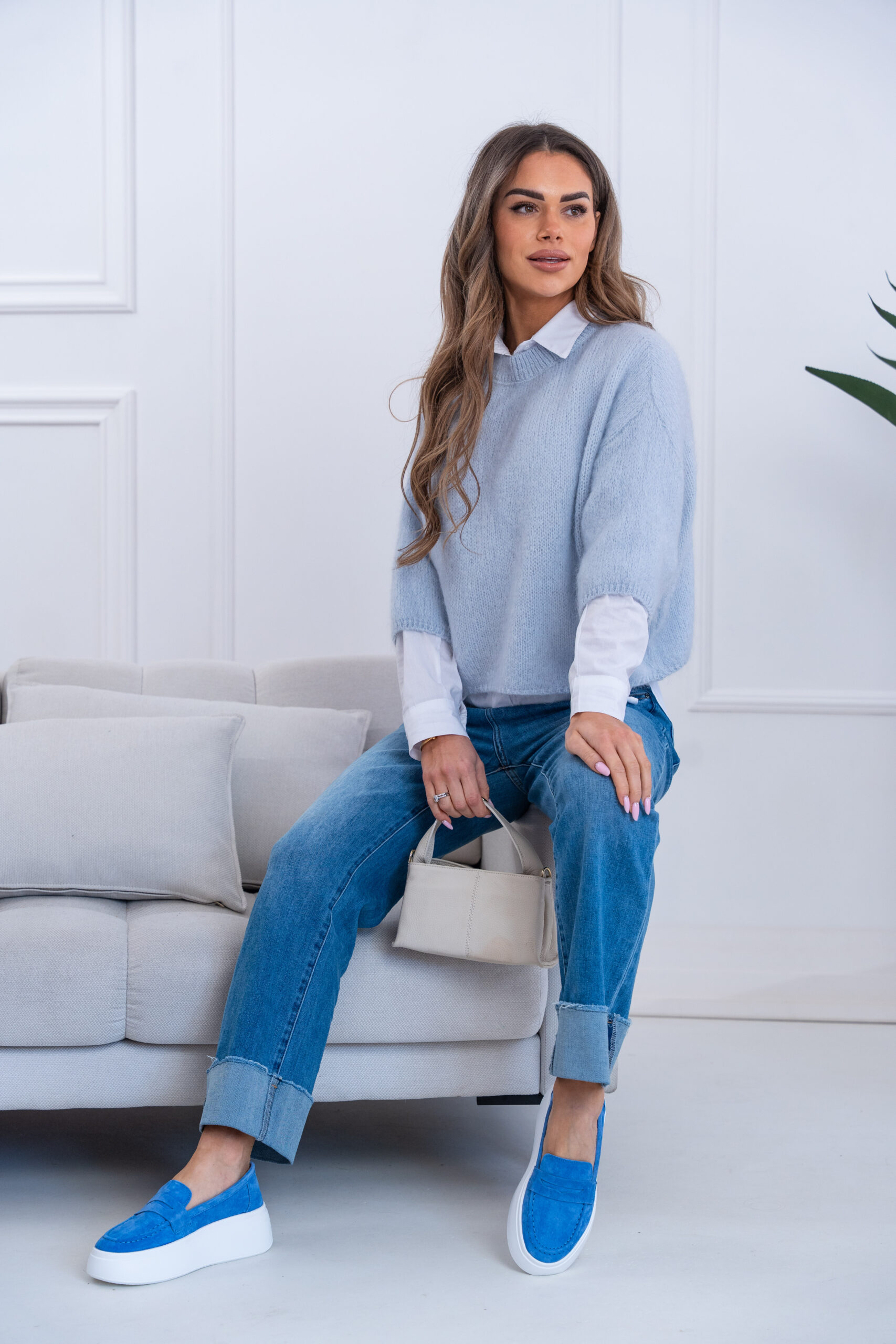 Buty - Lekkie mokasyny slip on na wyższej podeszwie skóra naturalna