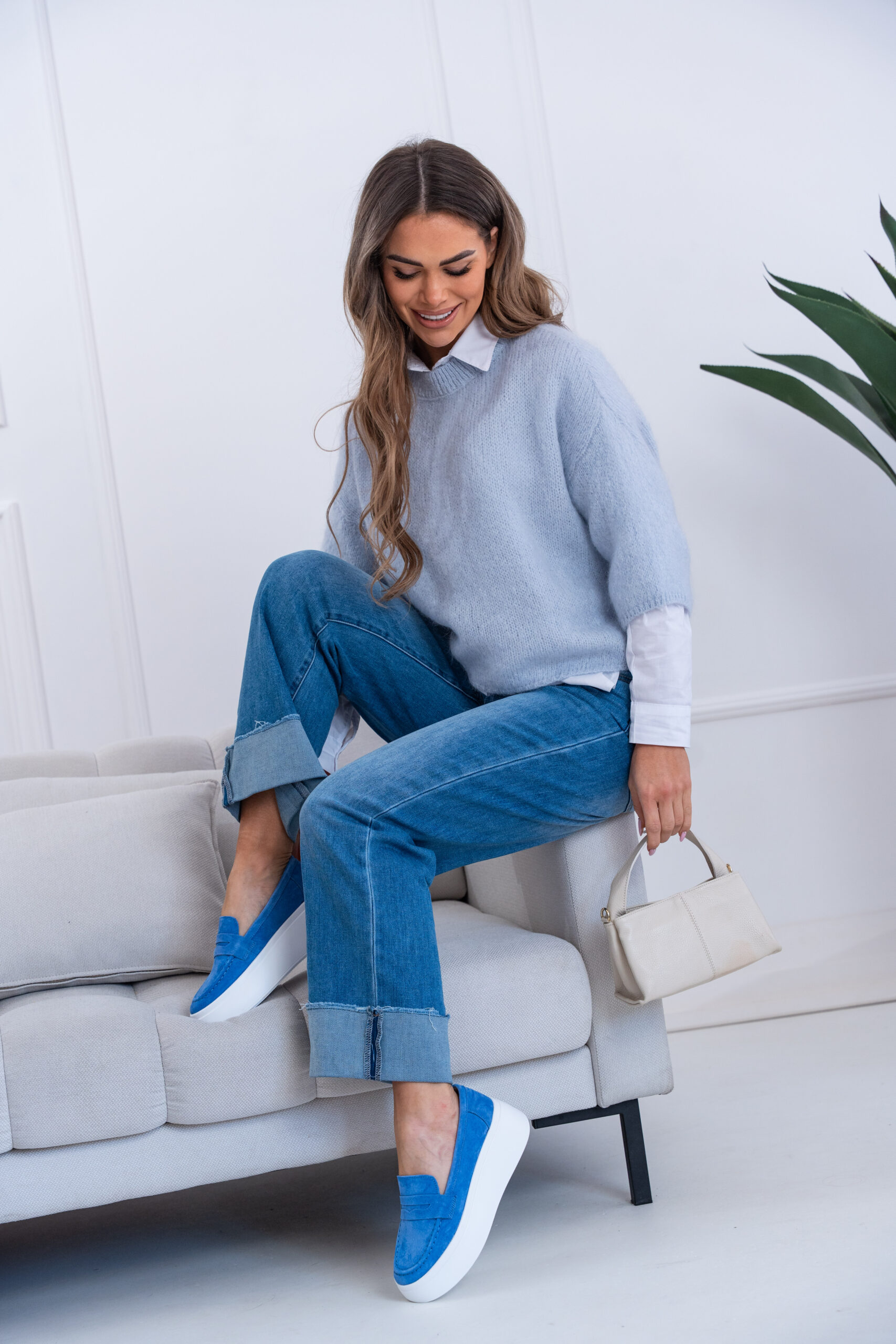 Buty - Lekkie mokasyny slip on na wyższej podeszwie skóra naturalna