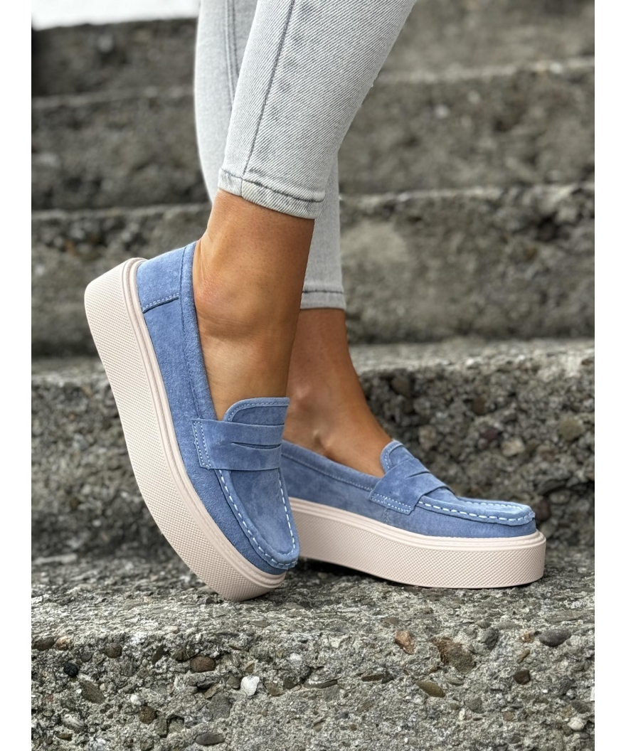 Buty - Lekkie mokasyny slip on na wyższej podeszwie skóra naturalna