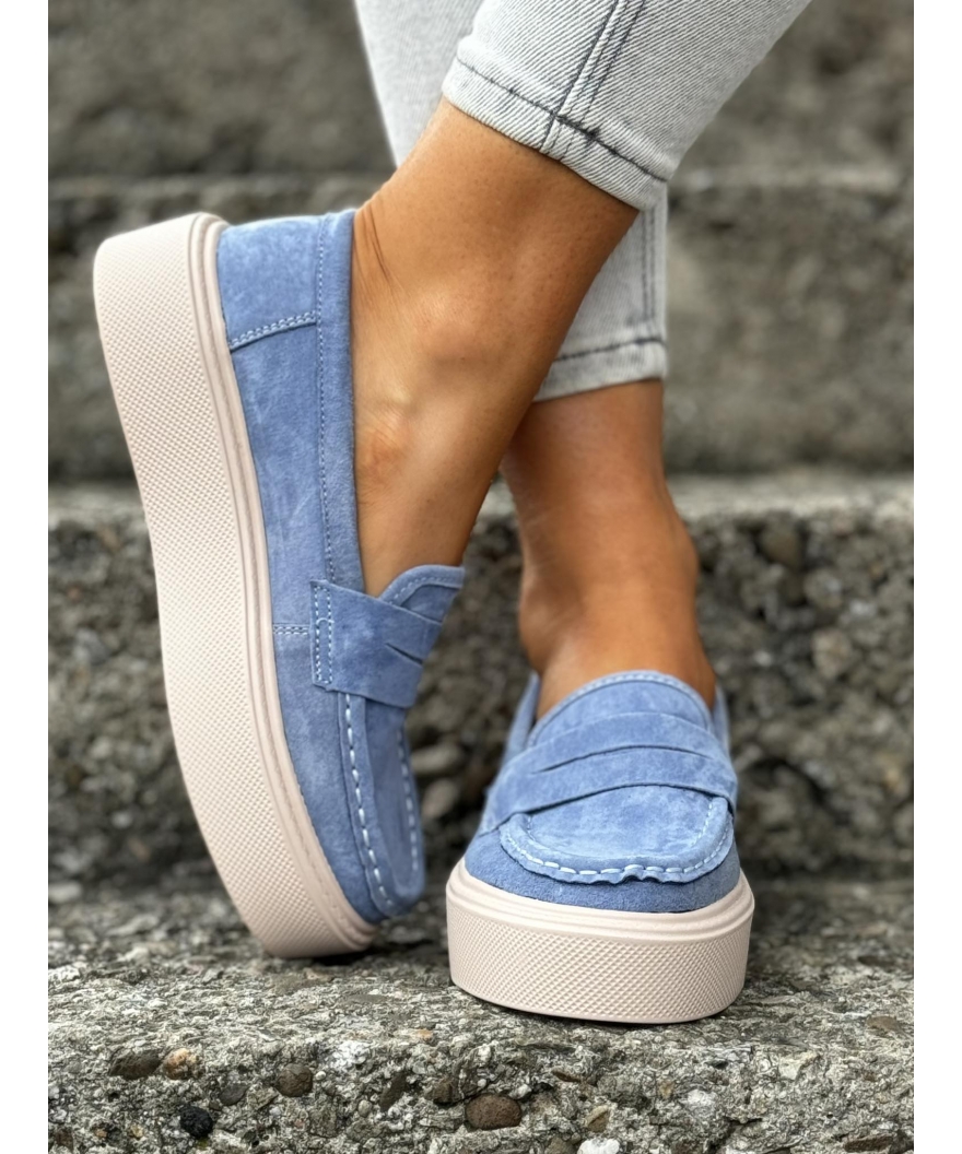 Buty - Lekkie mokasyny slip on na wyższej podeszwie skóra naturalna