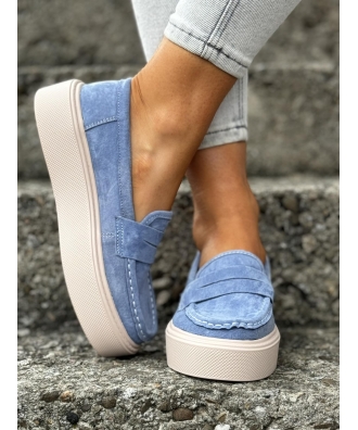 Buty - Lekkie mokasyny slip on na wyższej podeszwie skóra naturalna