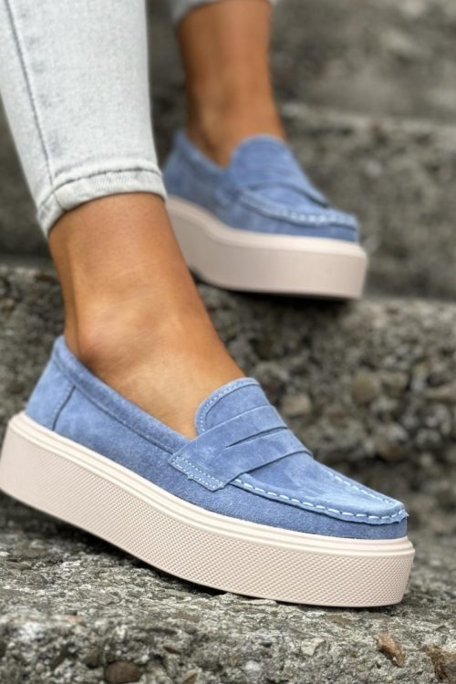 Buty - Lekkie mokasyny slip on na wyższej podeszwie skóra naturalna