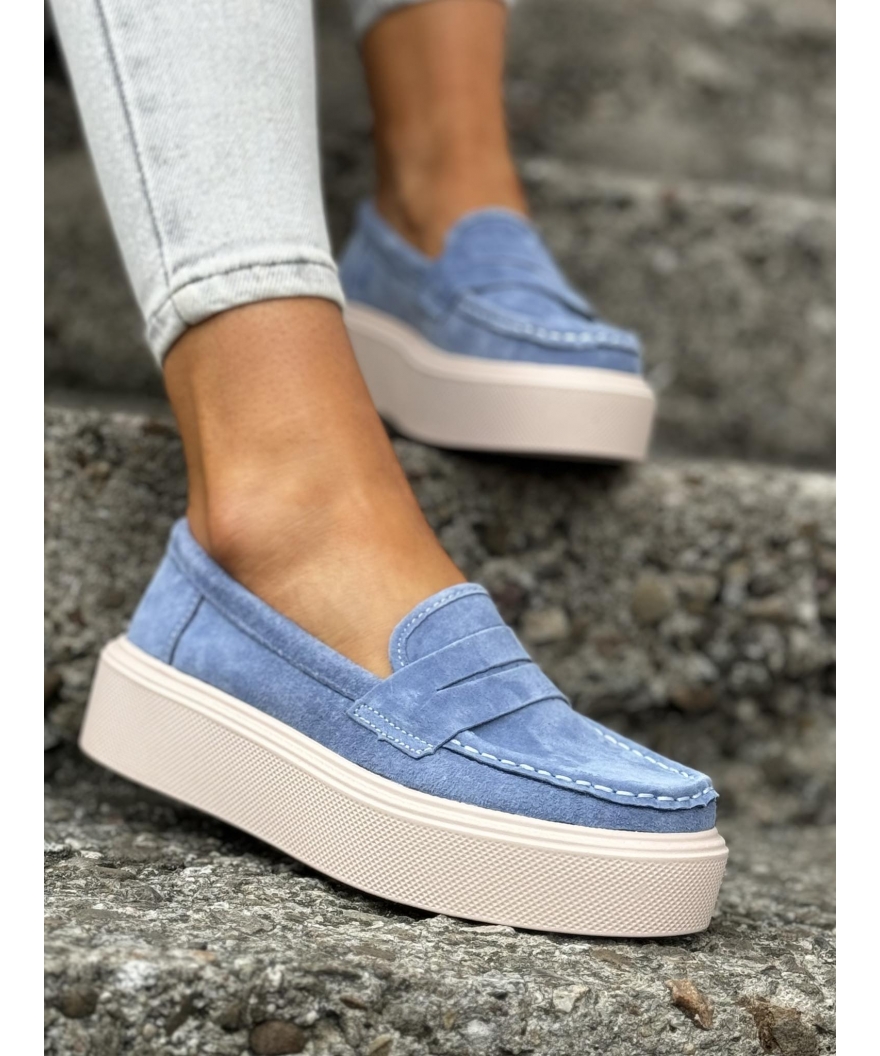 Buty - Lekkie mokasyny slip on na wyższej podeszwie skóra naturalna